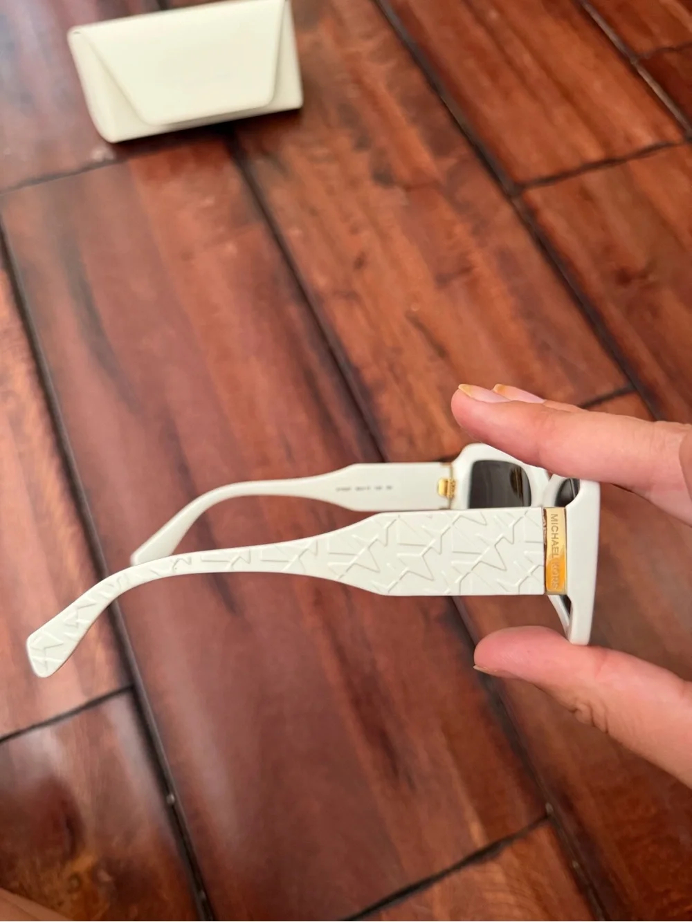 Michael Kors White Rectangular Sunglasses with Dark Lenses